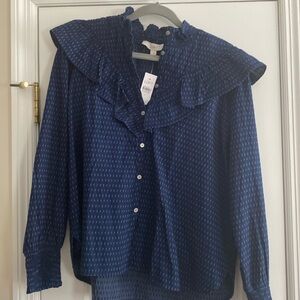 Navy blue button down top